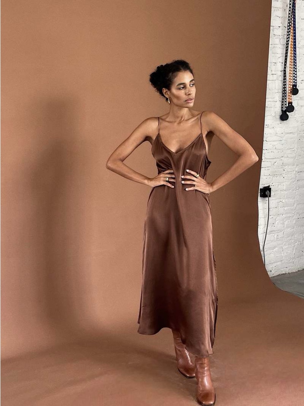 Bahhgoose Silk Slip Dress in Champagne - Picture 4 of 11